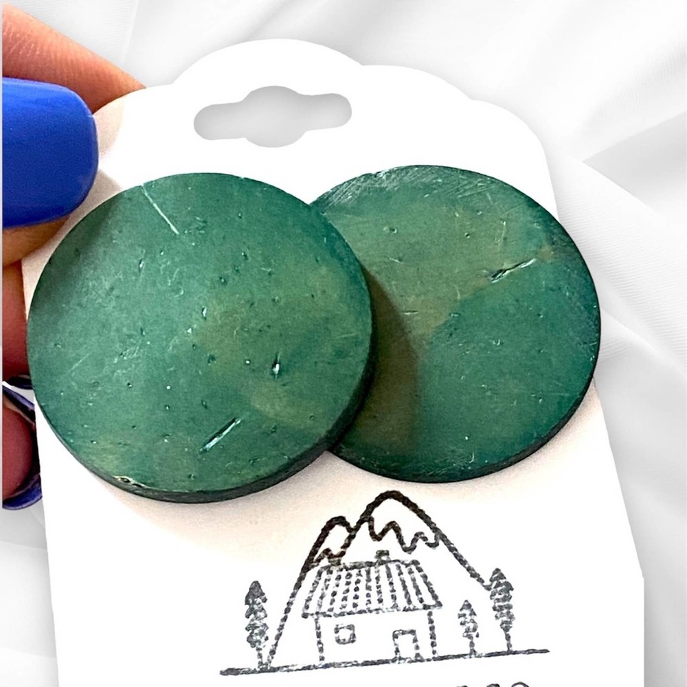 Vintage wood earrings green circle